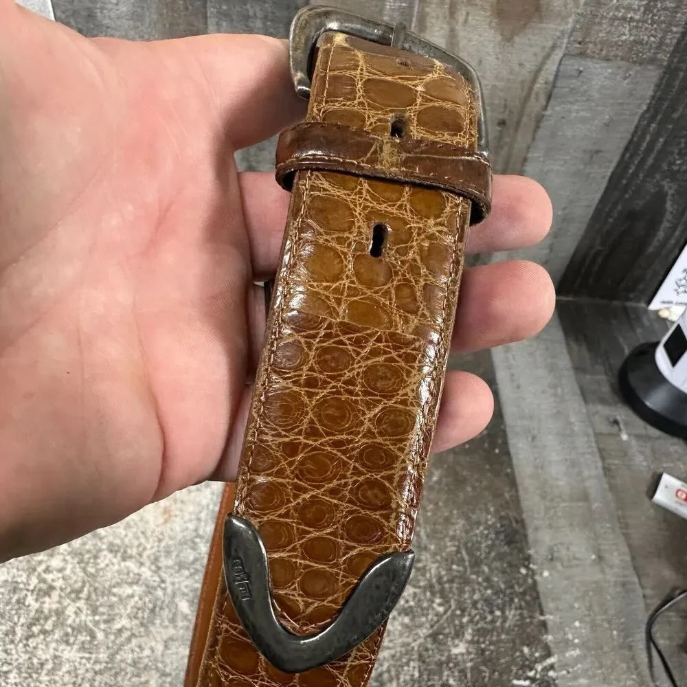 VTG Ralph Lauren Alligator‎ Leather Sterling Silver Belt 2268 size 30 long Brown